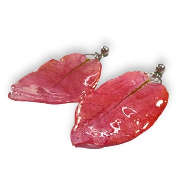 Aretes de Hoja de Bugambilia Rosa - Imagen 5