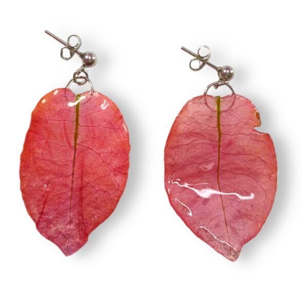 Aretes de Hoja de Bugambilia Rosa - Imagen 3