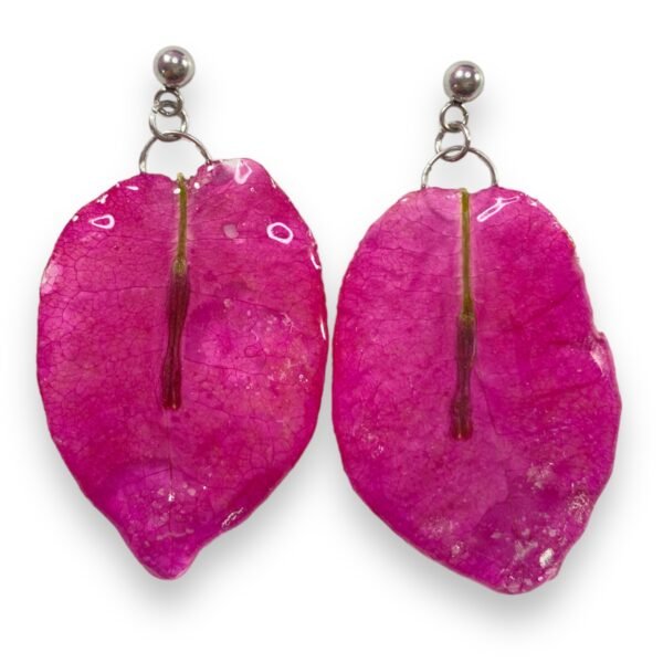 Aretes de Hoja de Bugambilia Rosa Mexicano - Imagen 2