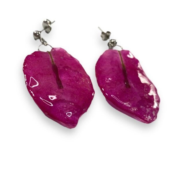 Aretes de Hoja de Bugambilia Rosa Mexicano - Imagen 5