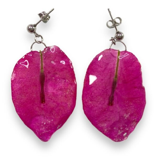 Aretes de Hoja de Bugambilia Rosa Mexicano - Imagen 3