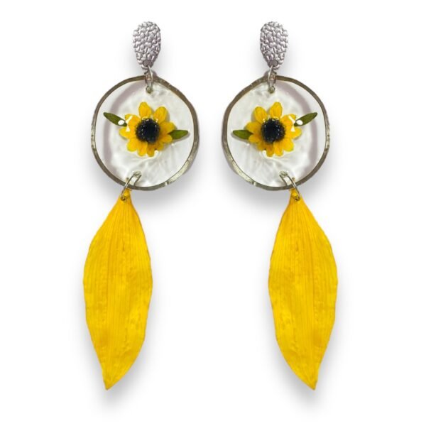 Aretes de flor y pétalo de girasol - Imagen 2