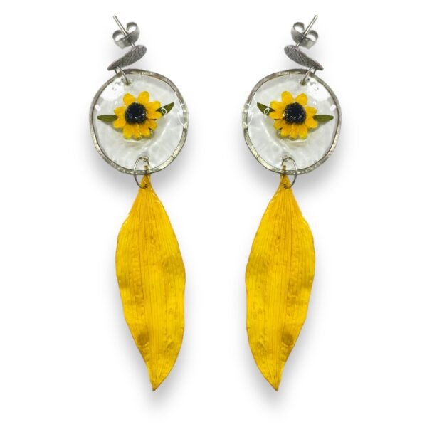 Aretes de flor y pétalo de girasol - Imagen 3