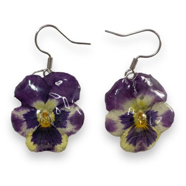 Aretes de Pensamiento morado blanco amarillo - Imagen 3