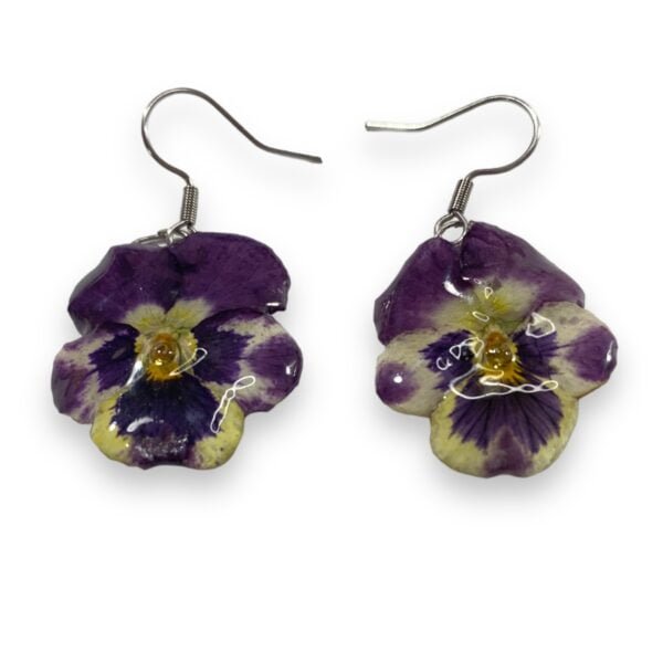 Aretes de Pensamiento morado blanco amarillo - Imagen 4