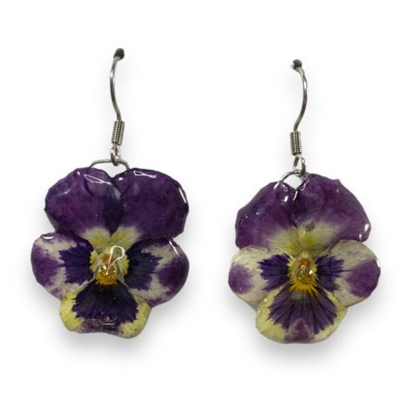 Aretes de Pensamiento morado blanco amarillo - Imagen 2