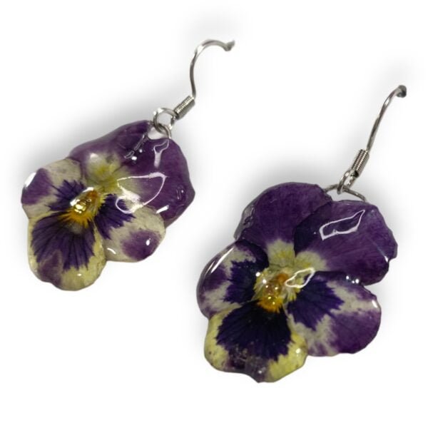 Aretes de Pensamiento morado blanco amarillo - Imagen 6