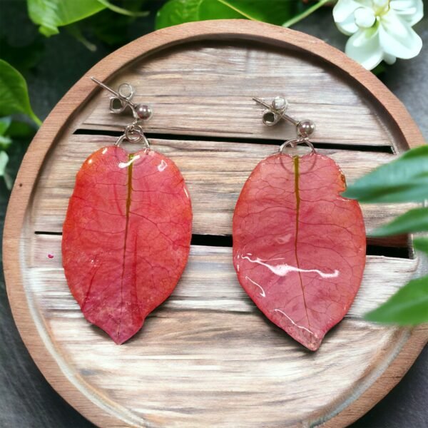 Aretes de Hoja de Bugambilia Rosa