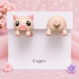 Aretes de cerdito bolita kawaii color rosa hechos a mano con diseño tierno