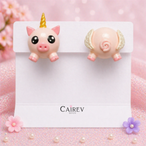 Aretes de cerdito unicornio con alas kawaii color rosa hechos a mano