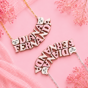Collar Personalizado de Galletitas Gatito Blanco Sonriente Kawaii con Nombre