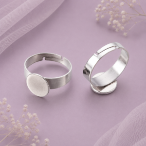 Anillo ajustable plateado de acero inoxidable 304 con bandeja redonda de 10 mm