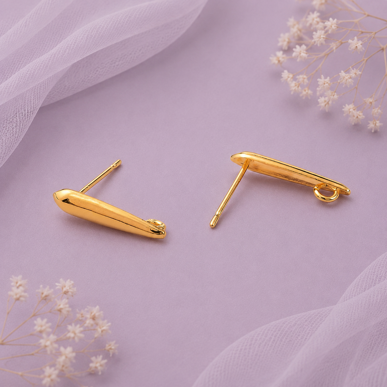 Base para arete dorada tipo lágrima con bucle de latón chapado en oro 18K de 15 mm