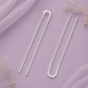 Horquilla para cabello en U plateada de latón para bisutería de 130 × 13.5 mm