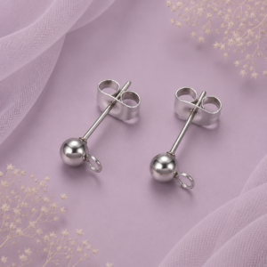 Poste para arete plateado con bucle y mariposa de acero inoxidable 304 de 7 × 4 mm