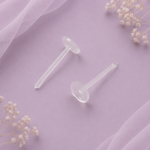 Poste para arete de plástico transparente con base redonda de 11.5 × 4.5 mm