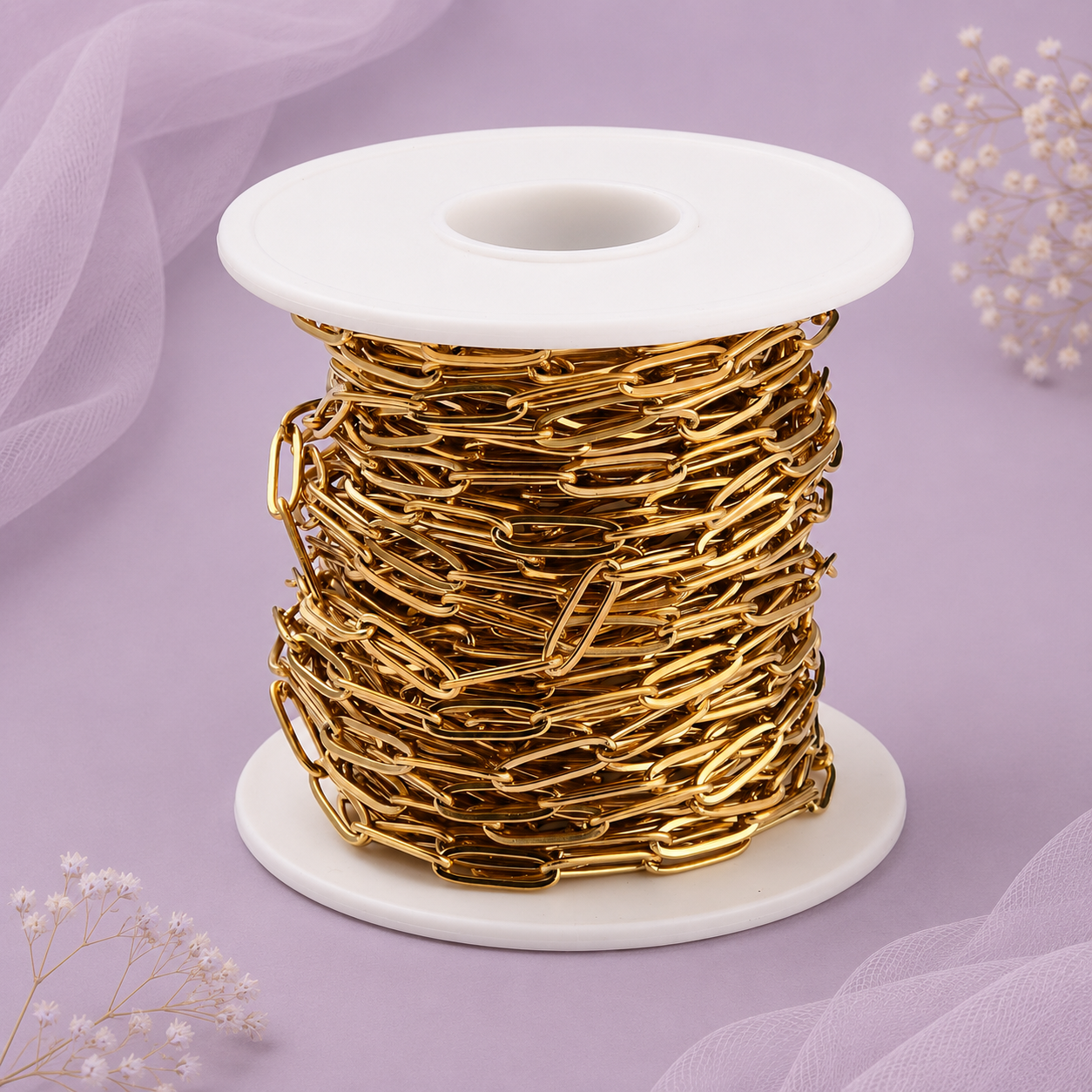 Rollo de cadena de clip dorada de acero inoxidable 304 chapada en oro 18K